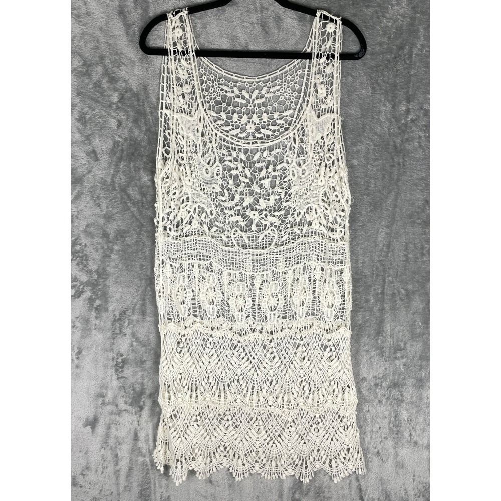 Unbranded Crochet Knit Dress‎ Womens One Size Cream Good Boho Floral Coverup